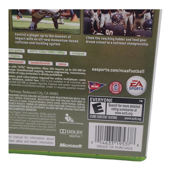 NCAA Football 12 Xbox 360 2012 CIB Complete Manual Disc Case Online EUC 2011 Rel - Picture 7 of 10